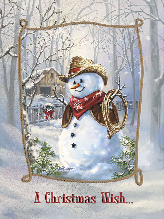 A Christmas Wish Cowboy Snowman Embossed Christmas Card