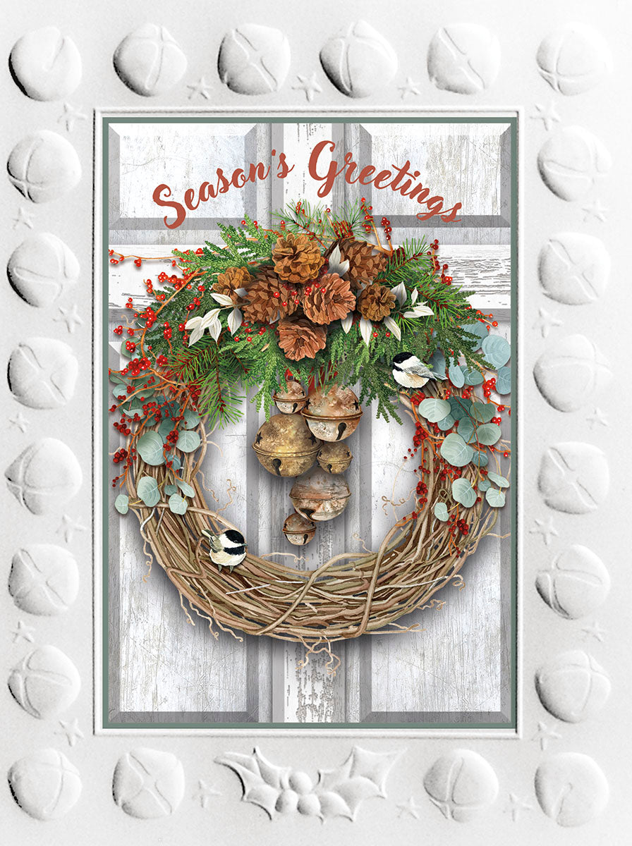Seasons Greetings Wreath Premium Embossed Christmas Card | Leanin' Tree