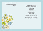 Inside view of a heartfelt greeting card displaying a message of blessings and joy, 'Wishing you every joy and blessing on your Birthday!' alongside a floral design and Proverbs 28:20. Perfect for conveying warm wishes.
