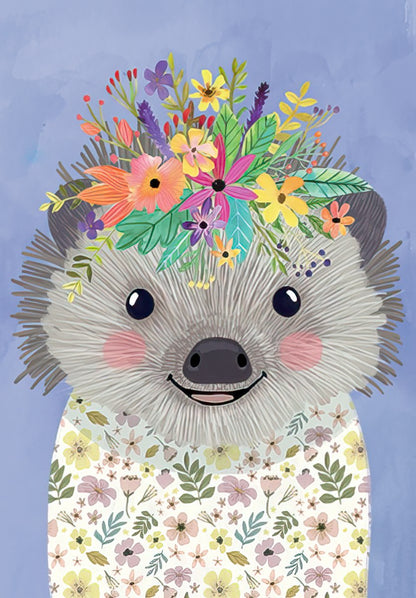 Hedgehog with Flower Crown Friendship Card