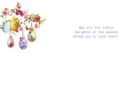 Inside of a Lighthearted Easter card showing colorful decorative eggs on a branch on the left, with a warm message: 'May all the little delights of the season bring joy to your heart.' Perfect for a friend.