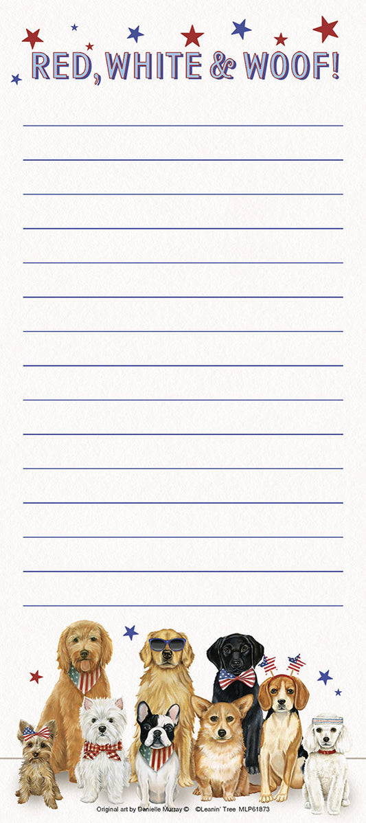 Red White & Woof Pack Of Dogs America 250 Magnetic List Pad
