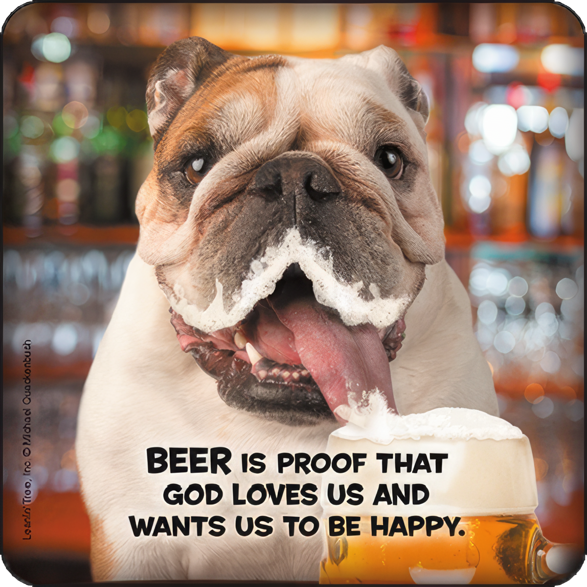 Bulldog with Tongue in Beer Coaster