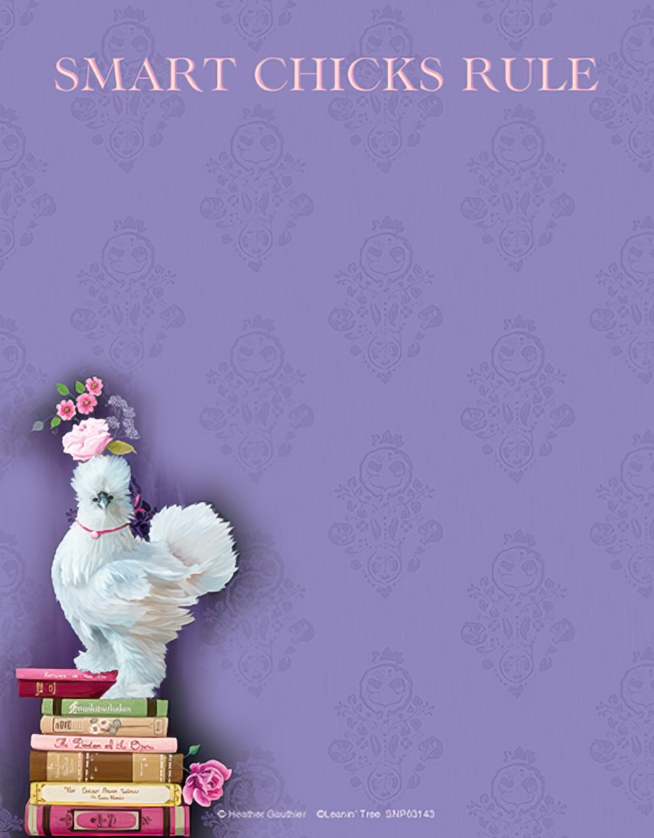Chicken standing on stack of books