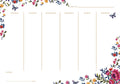 Floral weekly desk planner with vibrant wildflowers and butterflies, featuring sections for Monday through Weekend, Week Of, and Notes for daily task management and organization.