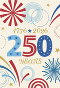 Patriotic 250th USA Anniversary Magnet featuring red, white, and blue fireworks, stars, and the text '1776 * 2026 250 YEARS'.