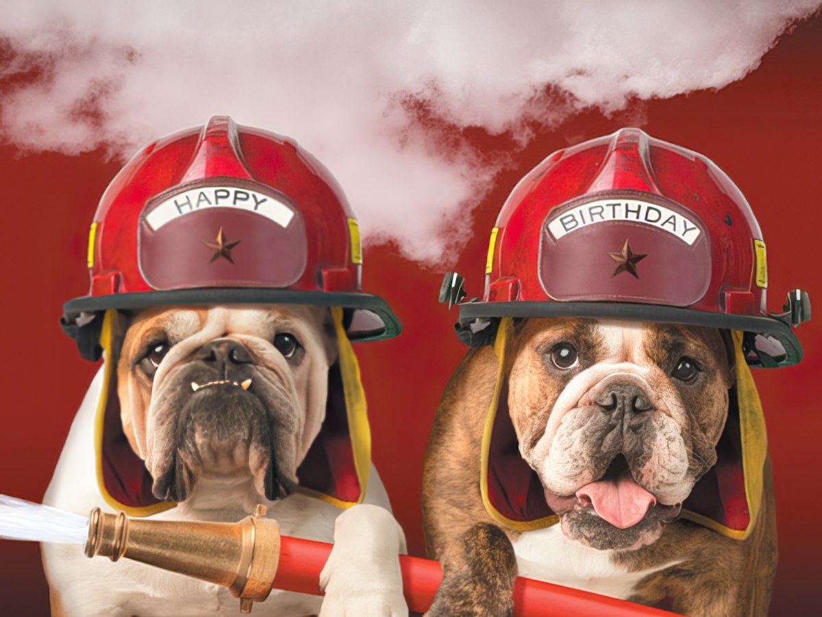 Funny dogs dressed as firefighters