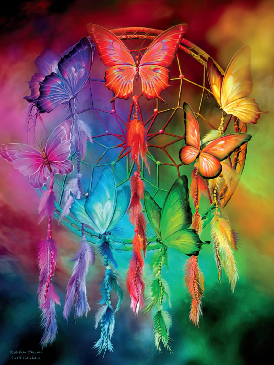 Rainbow Butterflies with Dreamcatcher Birthday Card