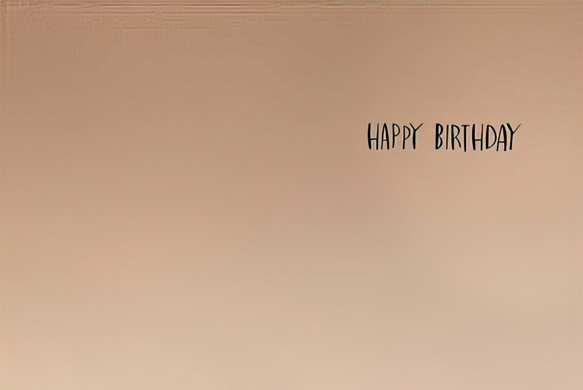 Inside of the snowy owl birthday card, with a simple and direct 'HAPPY BIRTHDAY' message.