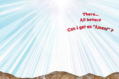 Inside of the gopher card, with a bright sunburst design and the humorous query 'There... All better? Can I get an "Amen!"?'.