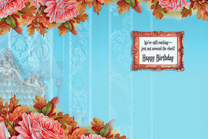 Inside of the 'Rock Star' card: 'We're still rocking – just not around the clock! Happy Birthday'.