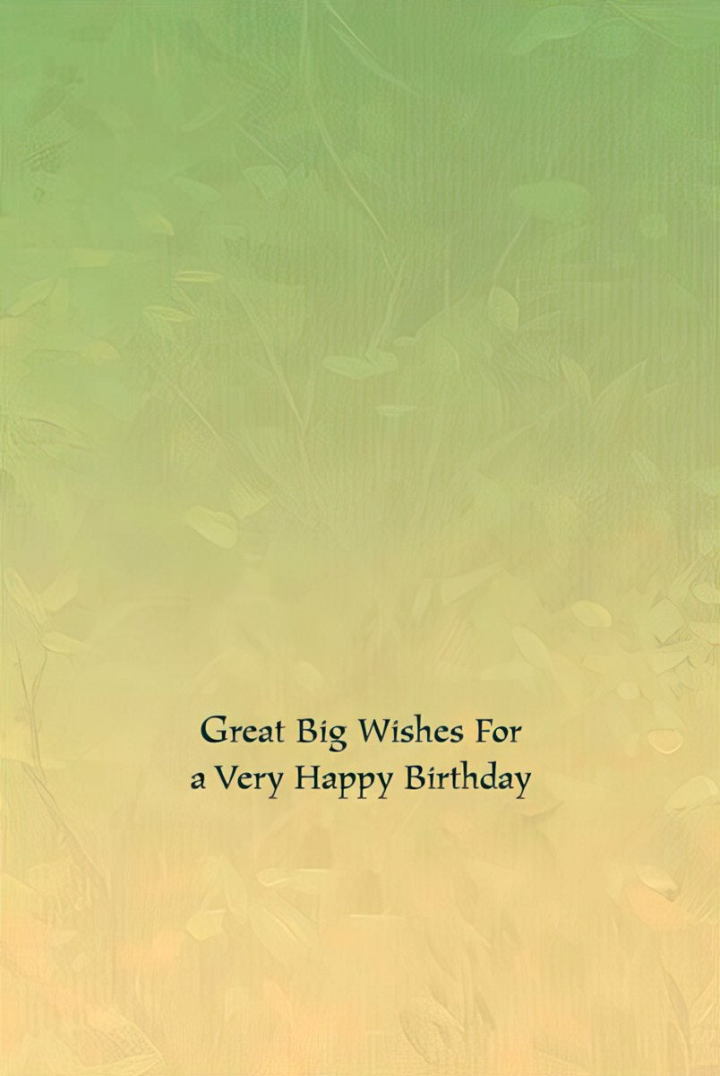 Inside of a moose greeting card, featuring a simple and warm message "Great Big Wishes For a Very Happy Birthday".