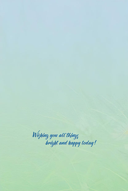 Inside of a black bear cub greeting card, with the optimistic message "Wishing you all things bright and happy today!".