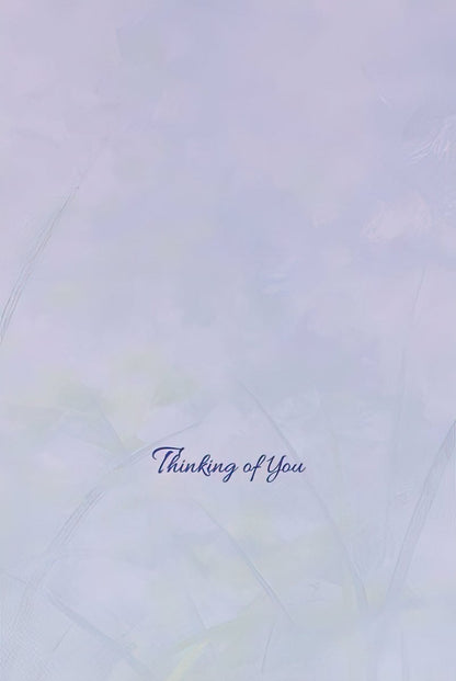 Inside of a raccoon greeting card, featuring a simple and thoughtful "Thinking of You" message.