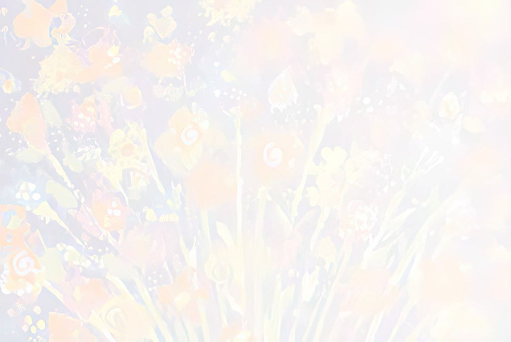 Soft focus background image of abstract colorful flowers, suitable for a versatile blank greeting card.