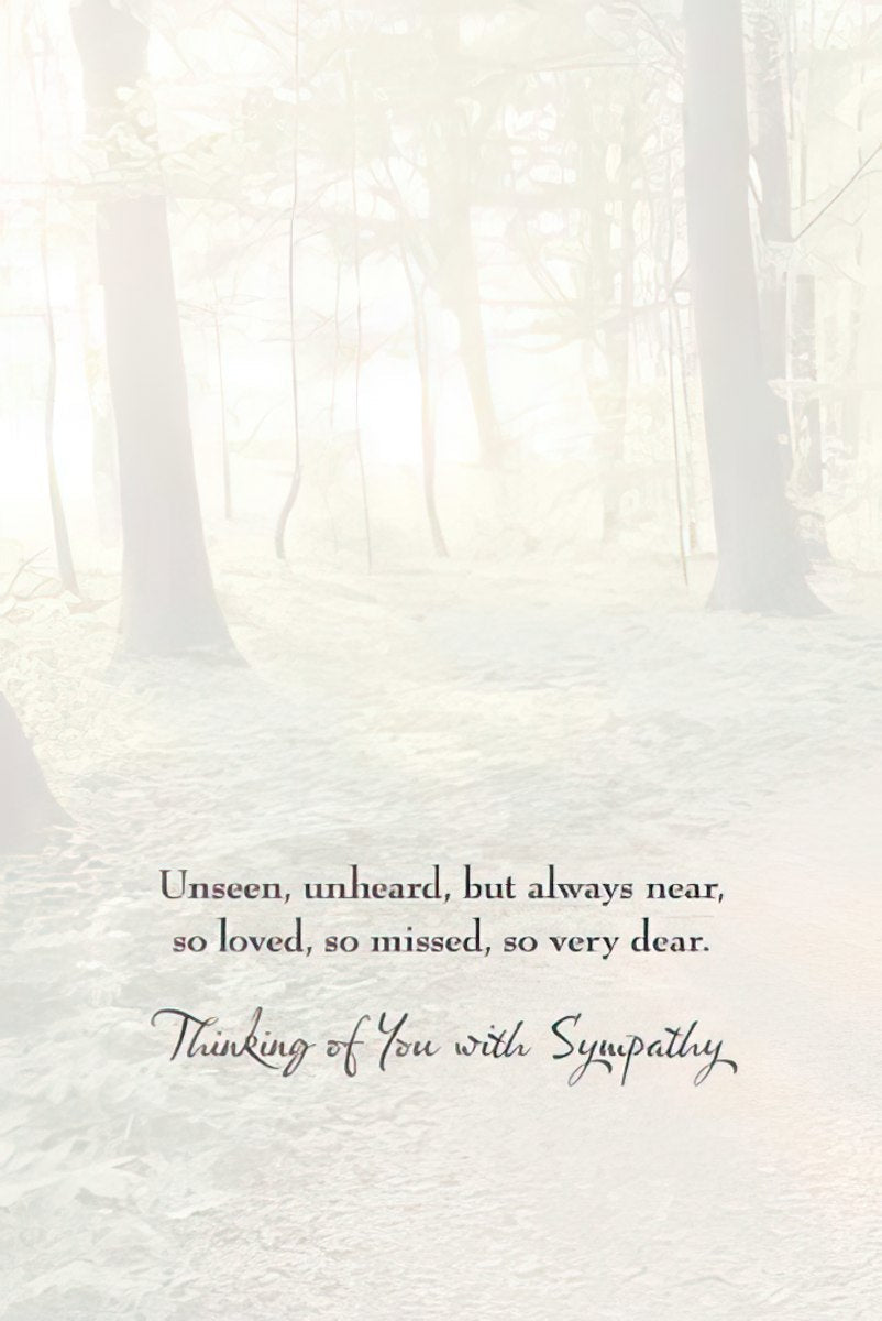 Inside of solitary tree sympathy card with 'Thinking of you in your time of sorrow' message.