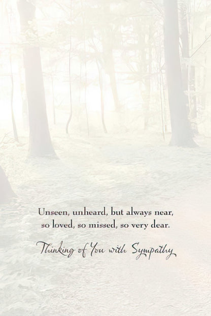 Inside of solitary tree sympathy card with 'Thinking of you in your time of sorrow' message.