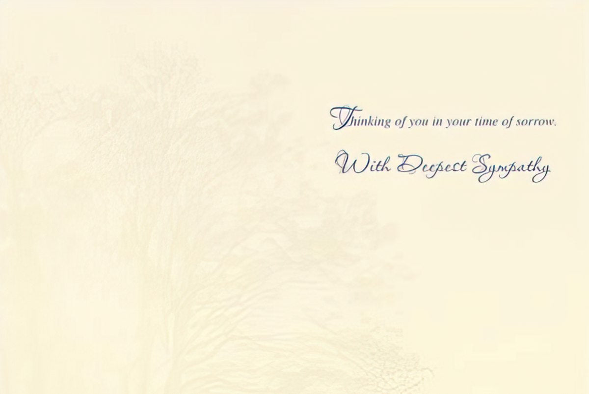 Inside of orchid sympathy card with 'Thinking of you at this difficult time' message.