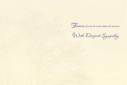 Inside of orchid sympathy card with 'Thinking of you at this difficult time' message.