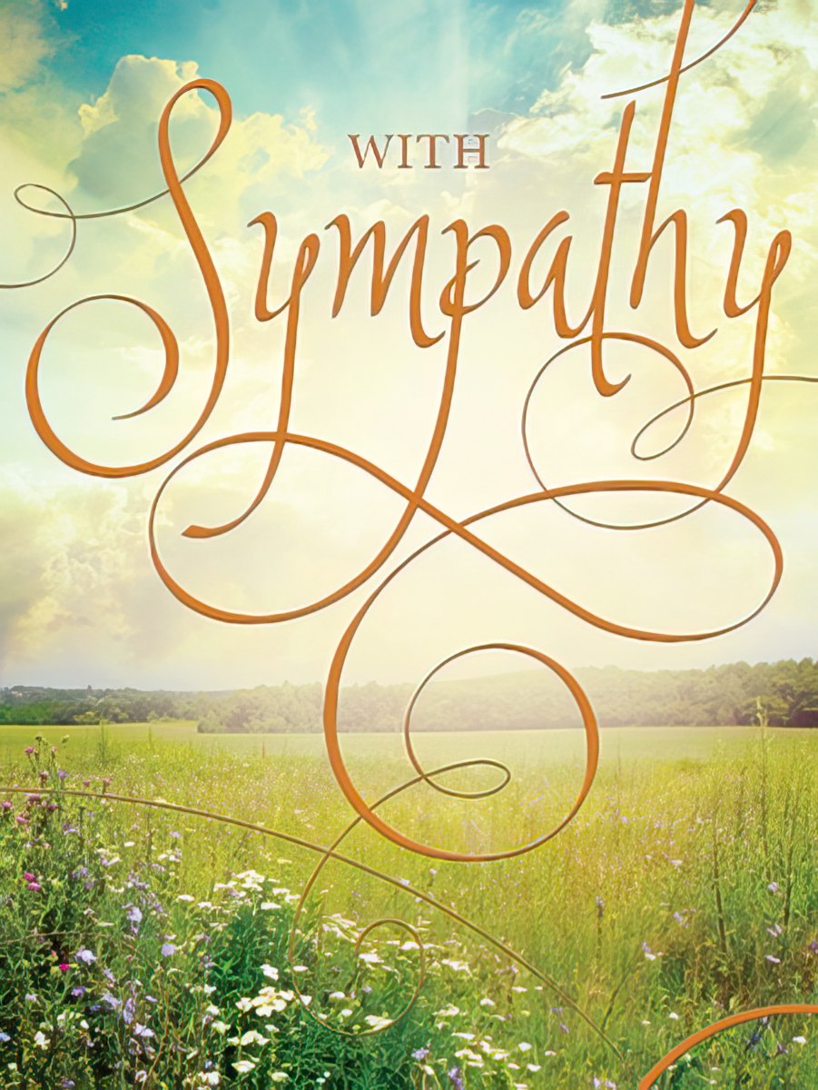 Sympathy card featuring a vibrant lavender field stretching towards a colorful sunset, with 'Thinking of You'.