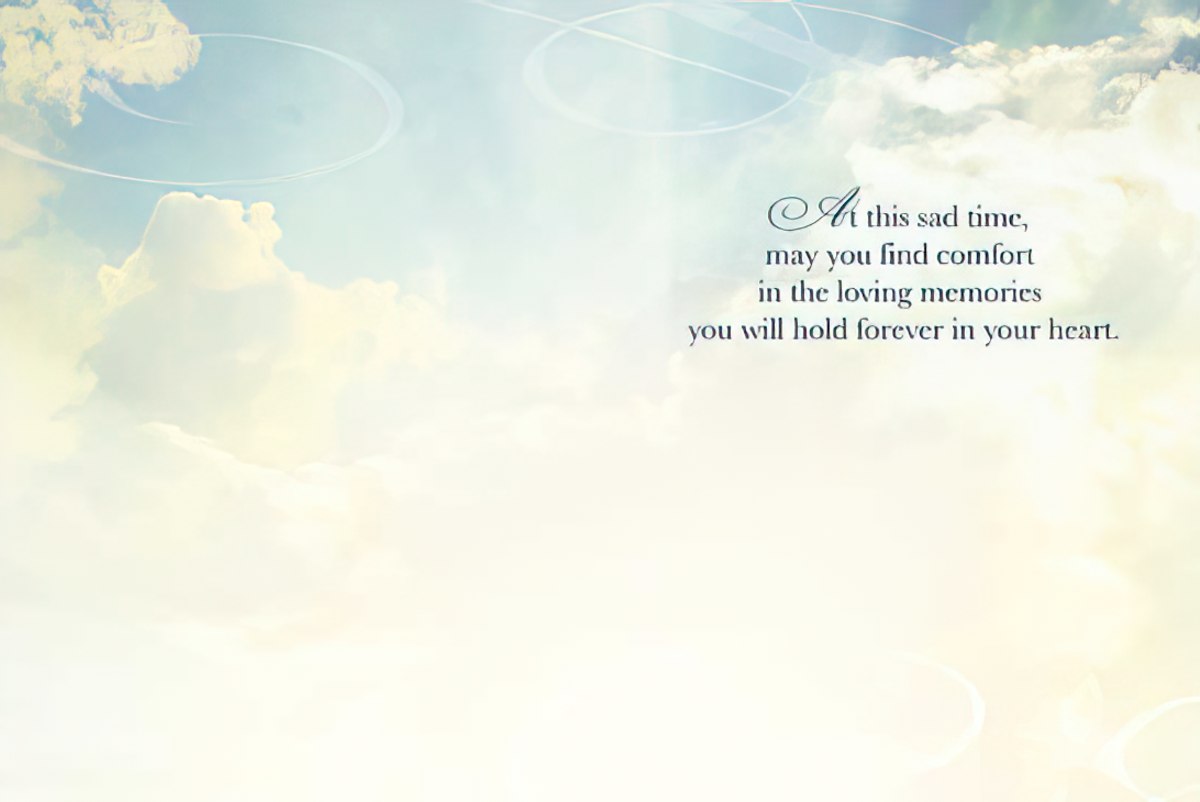 Inside of lavender field sympathy card with 'With a gentle wish for peace and comfort' message.