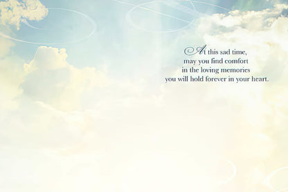 Inside of lavender field sympathy card with 'With a gentle wish for peace and comfort' message.