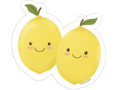 Two adorable, cheerful cartoon lemon stickers side-by-side, featuring smiling faces, rosy cheeks, and green leaves. High-quality vinyl fruit decal perfect for laptops, water bottles, and gifts.