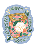 Die-cut sticker featuring a vintage-style tea tin with 'Self-Care Positivi-tea' text, surrounded by green leaves and yellow flowers, on a light blue background. Perfect for laptops, water bottles, and journals.