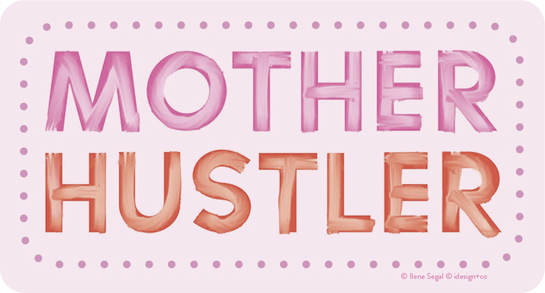 Pink and orange 'MOTHER HUSTLER' sticker with a watercolor effect and dotted border, perfect for empowering moms and female entrepreneurs.