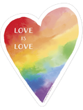 Vibrant rainbow heart sticker with 'LOVE IS LOVE' text, celebrating pride and inclusivity. Ideal for laptops, water bottles, and car decals.