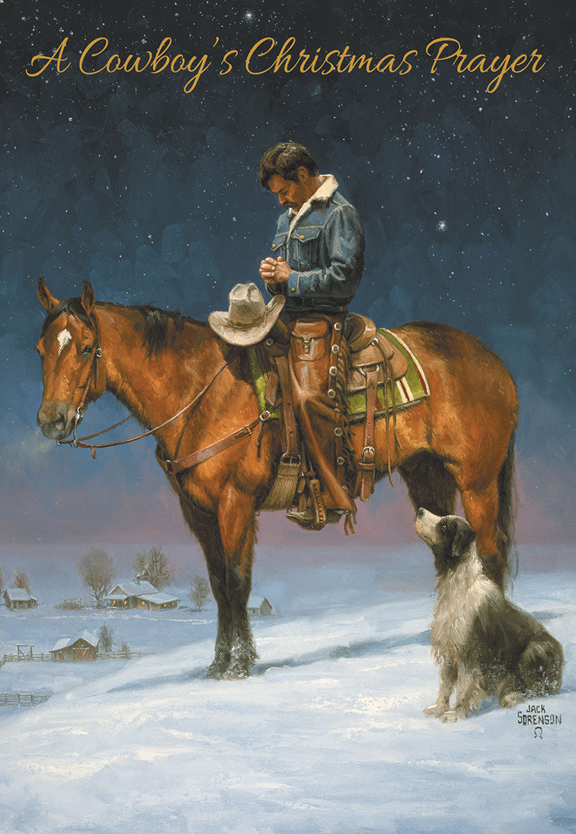 Cowboy Praying on Horseback with Dog Christmas Card