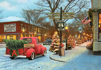 Snowy Route 66 Street with Old Red Truck Christmas Card