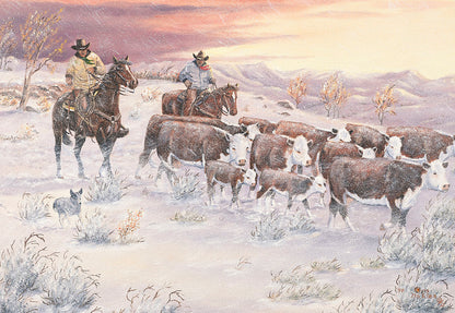 Cowboys Herding Cattle Christmas Card