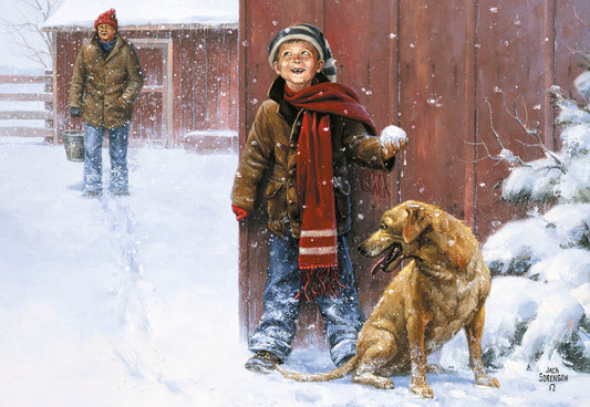 Boy Hiding and Ready to Throw Snowball Christmas Card