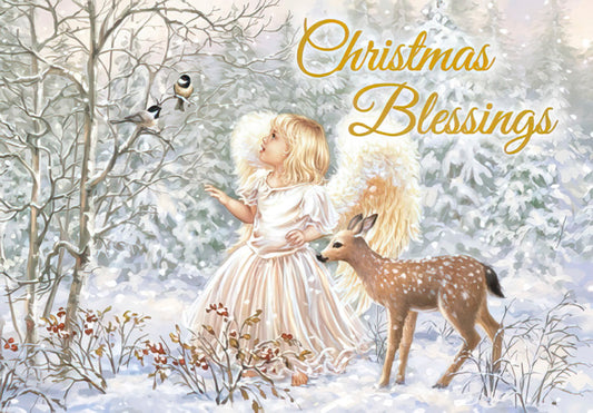 Angel with Fawn in Forest Christmas Card