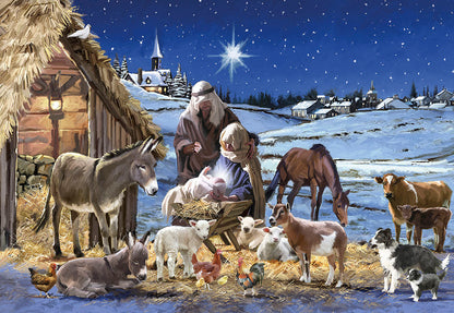 Nativity Scene with Farm Animals Christmas Card