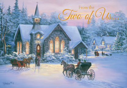 Stone Church and Horse-drawn Carriages Christmas Card