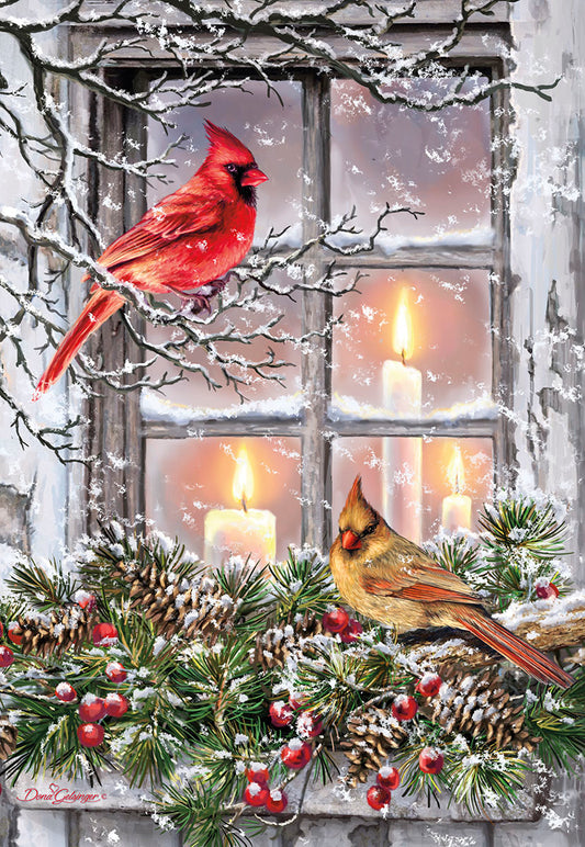 Cardinal Near Window Christmas Card Single