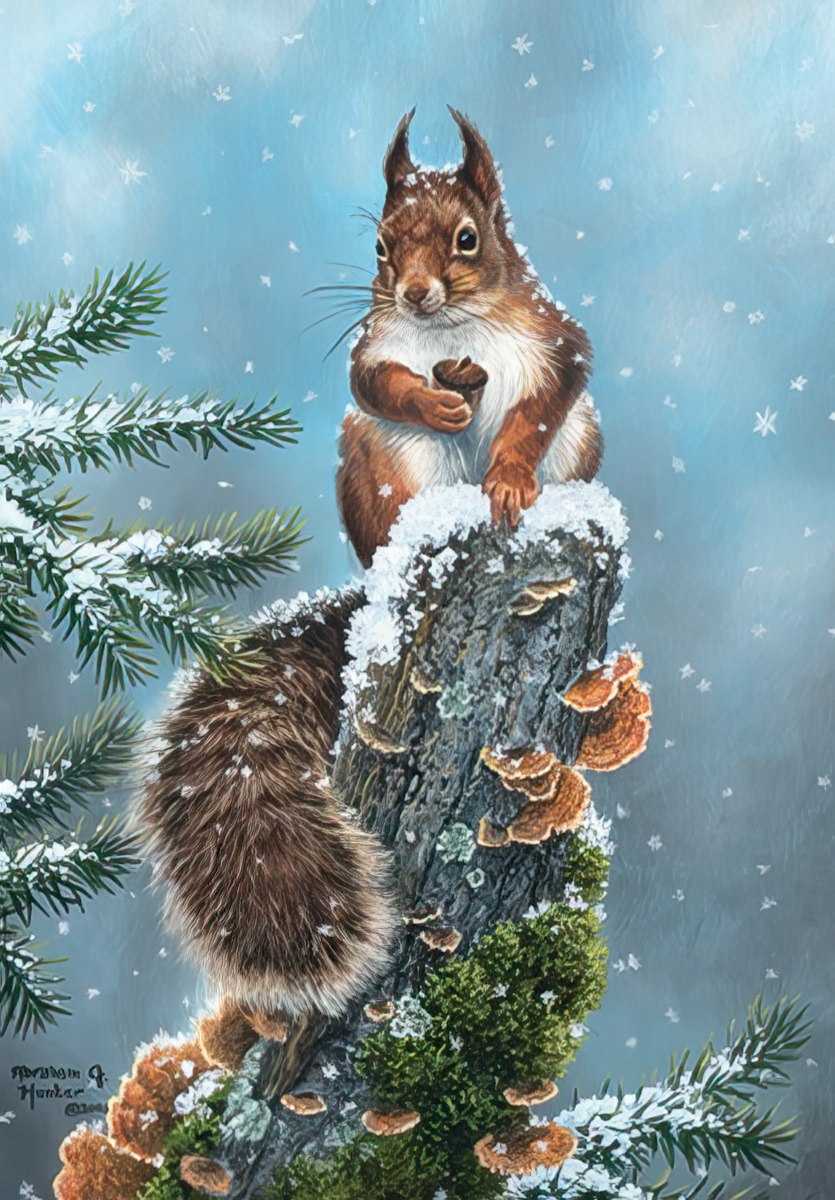 Squirrel on Snowy Branch Christmas Card