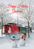snowman mom and child waving to snowman on caboose of train