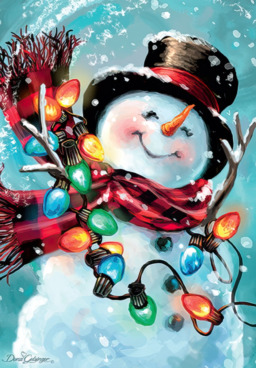 A Frosty Snowman with Lights Boxed Christmas Glitter Cards