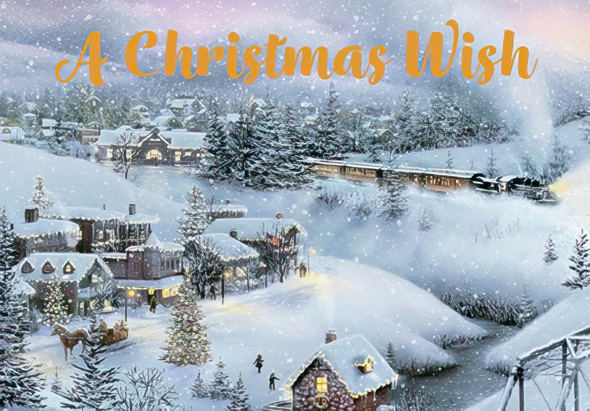 A Christmas Wish Snowy Village and Train Christmas Card