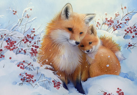 Pair of Foxes Snuggling in Snow Christmas Card