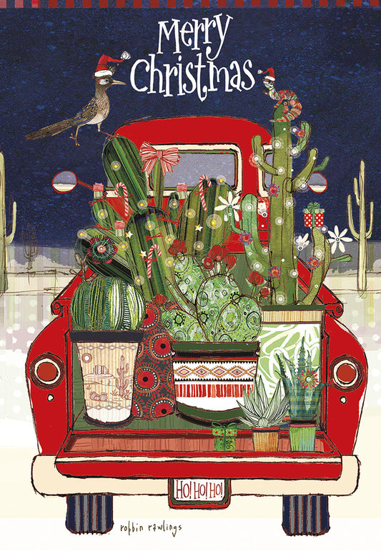 Red Truck w/ Cactus Merry Christmas Card Single