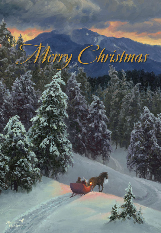 Merry Christmas Horsedrawn Sleigh Snowy Woods Christmas Card