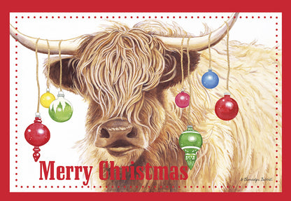 Highland Cow Ornaments on Horns Christmas Card