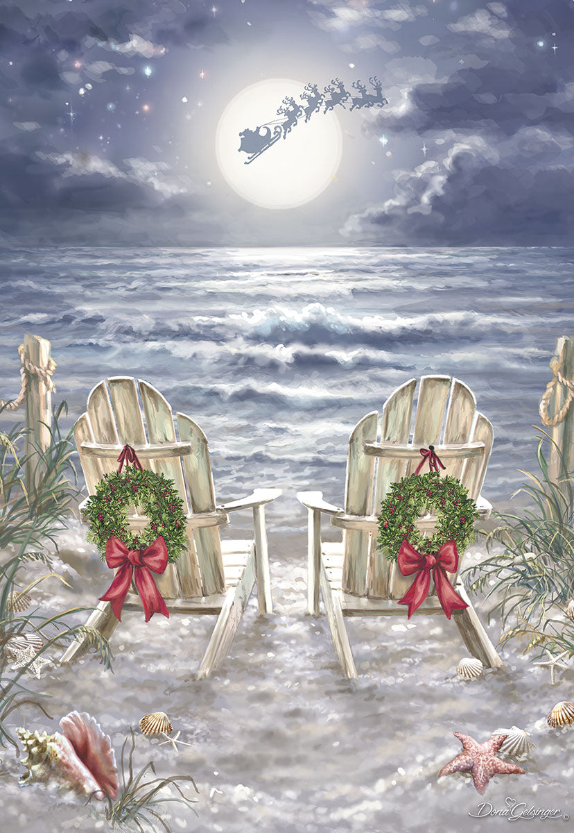 Adirondack Chairs on Beach Boxed Christmas Glitter Cards