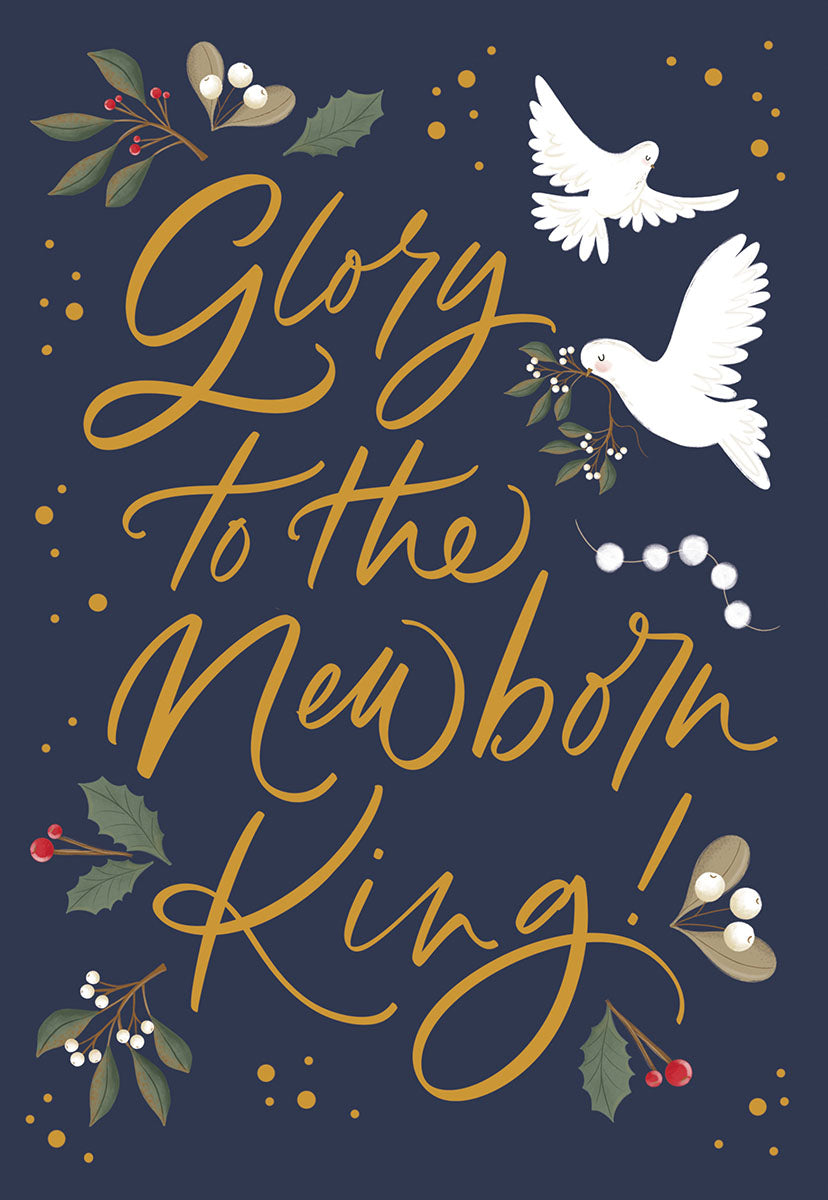 Glory to the Newborn King with Doves Christmas Card