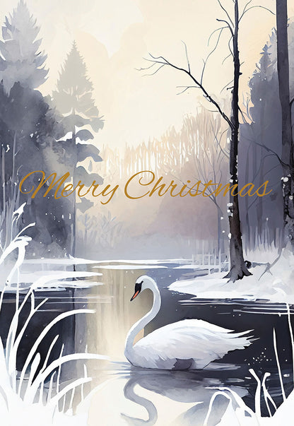 Merry Christmas Swan in Lake Christmas Card