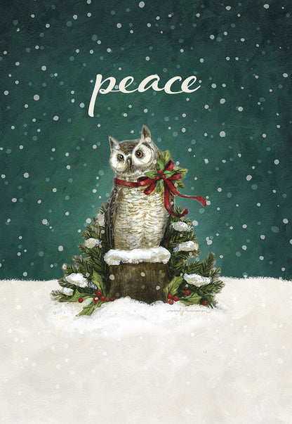 Owl on Tree Stump Wearing Red Bow Boxed Glitter Cards